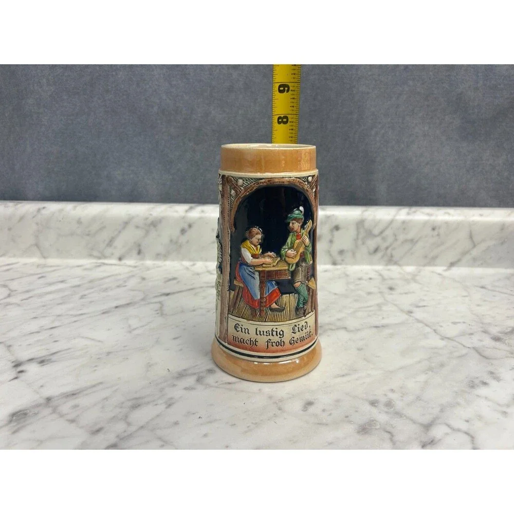 Vintage German Beer Stein Pewter Open Ein Lustig Lied Relief Made In Germany 7